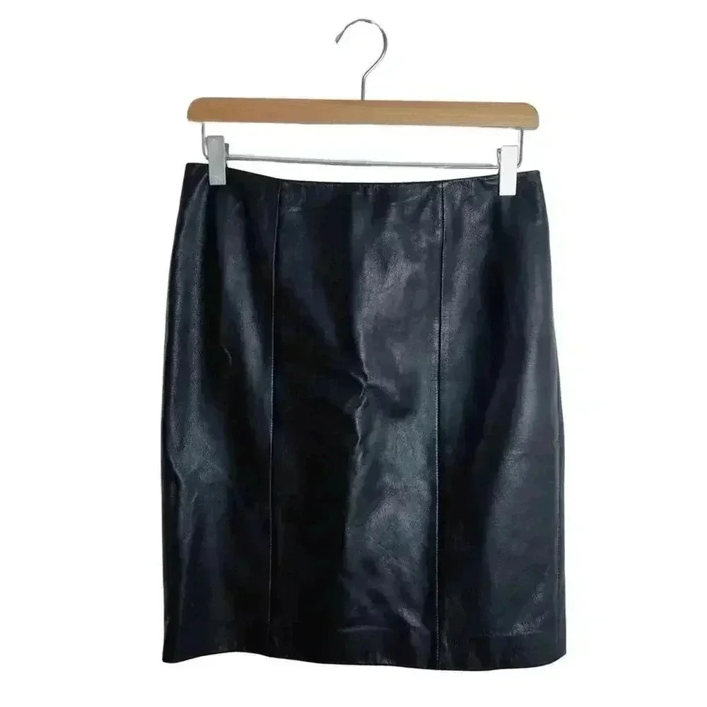 Talbots Black Leather Mini Skirt Punk Gurnge Moto Women's Size 2P